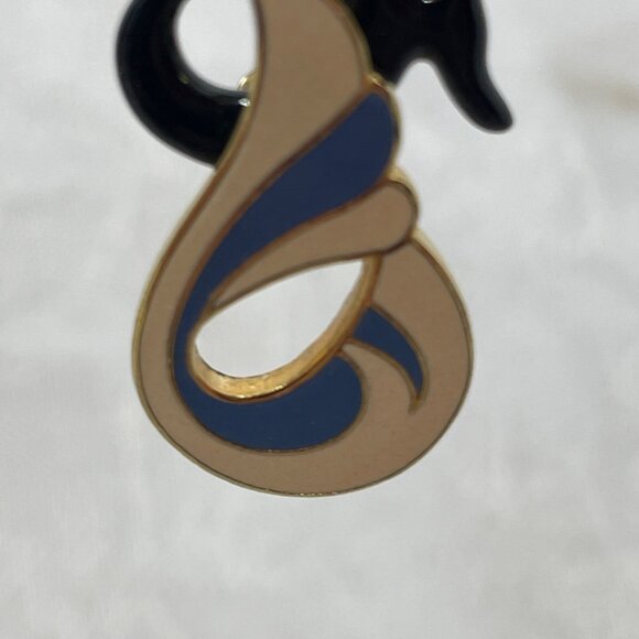 Enameled 80's Cream Blue Swirl Pattern Post Earrings - Picture 4 of 4